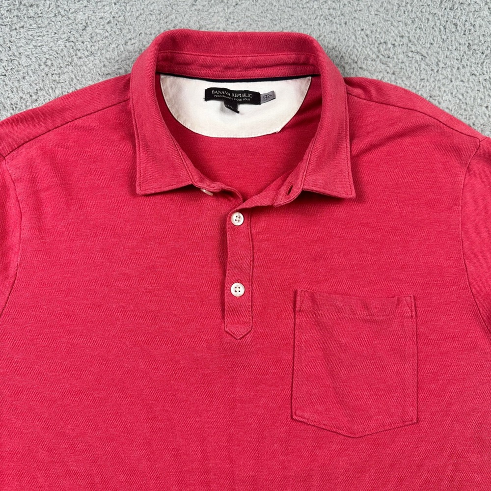 Banana Republic Performance Pique Polo Mens‎ XL Red Short Sleeve Pocket Stretch